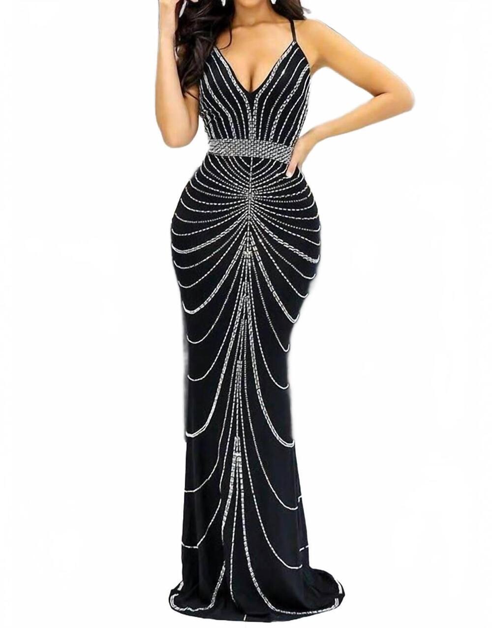 NEW ARIA ROMANCE embellished halter neck bodycon dress in black